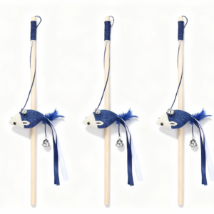 Blue Mouse Cat Teaser Wand Multi-Pack with Bell & Ribbon Tails