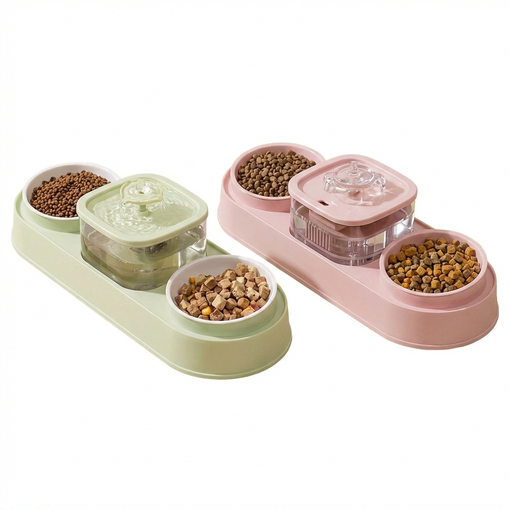 Dual Bowl Gravity Water & Food Pet Feeder