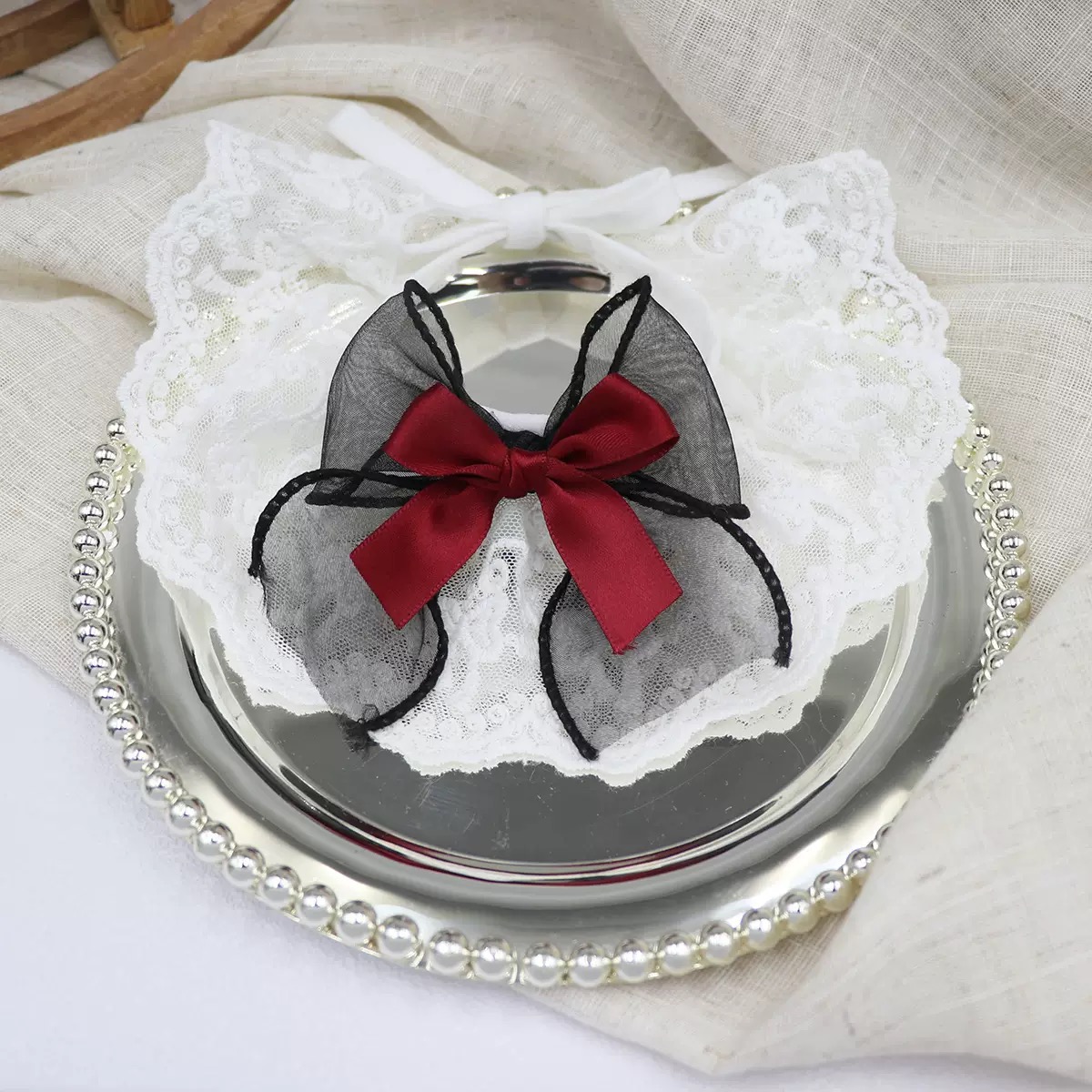 Party Bow Pet Neckwear – Red Grey (S 20cm) - Image 2