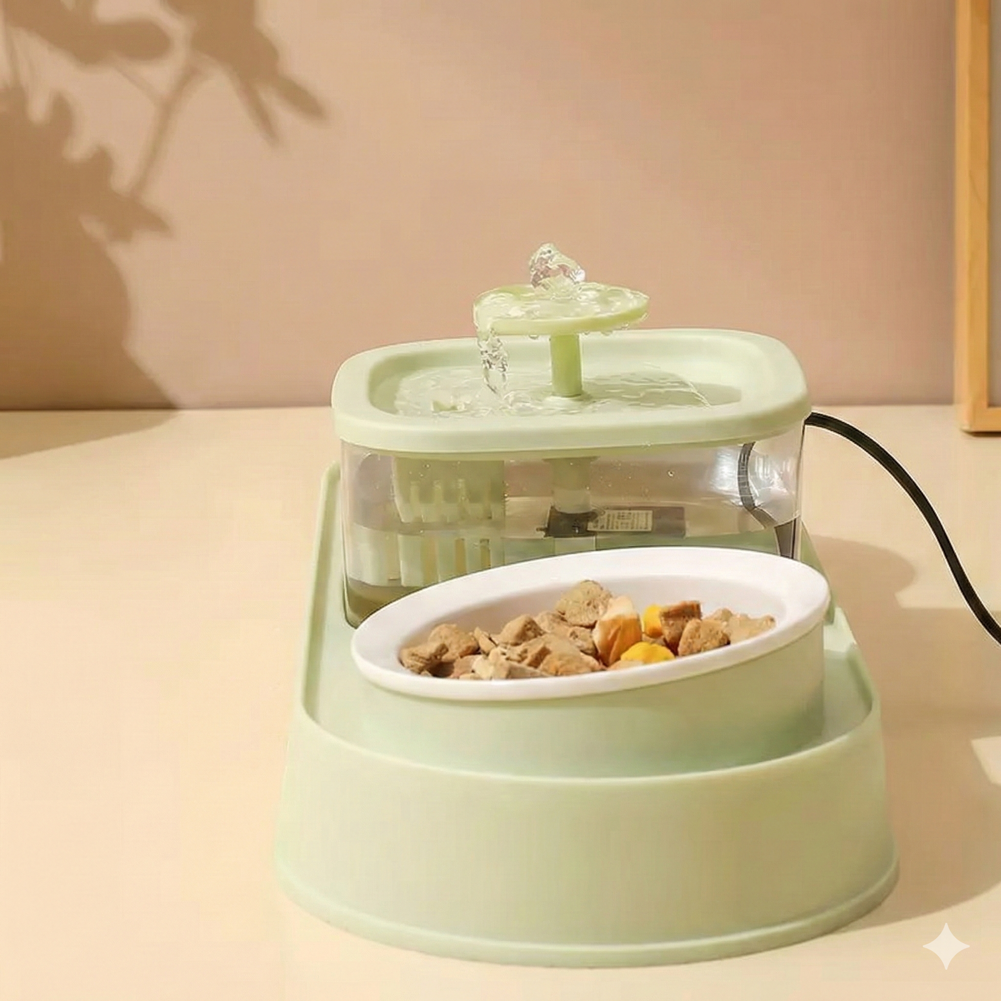 Dual bowl cat feeder with fountain