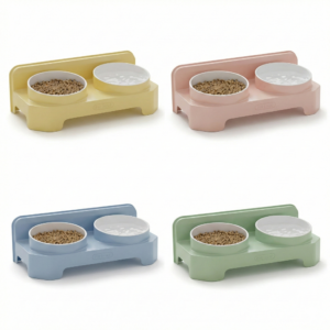 Double bowl raised cat feeding station