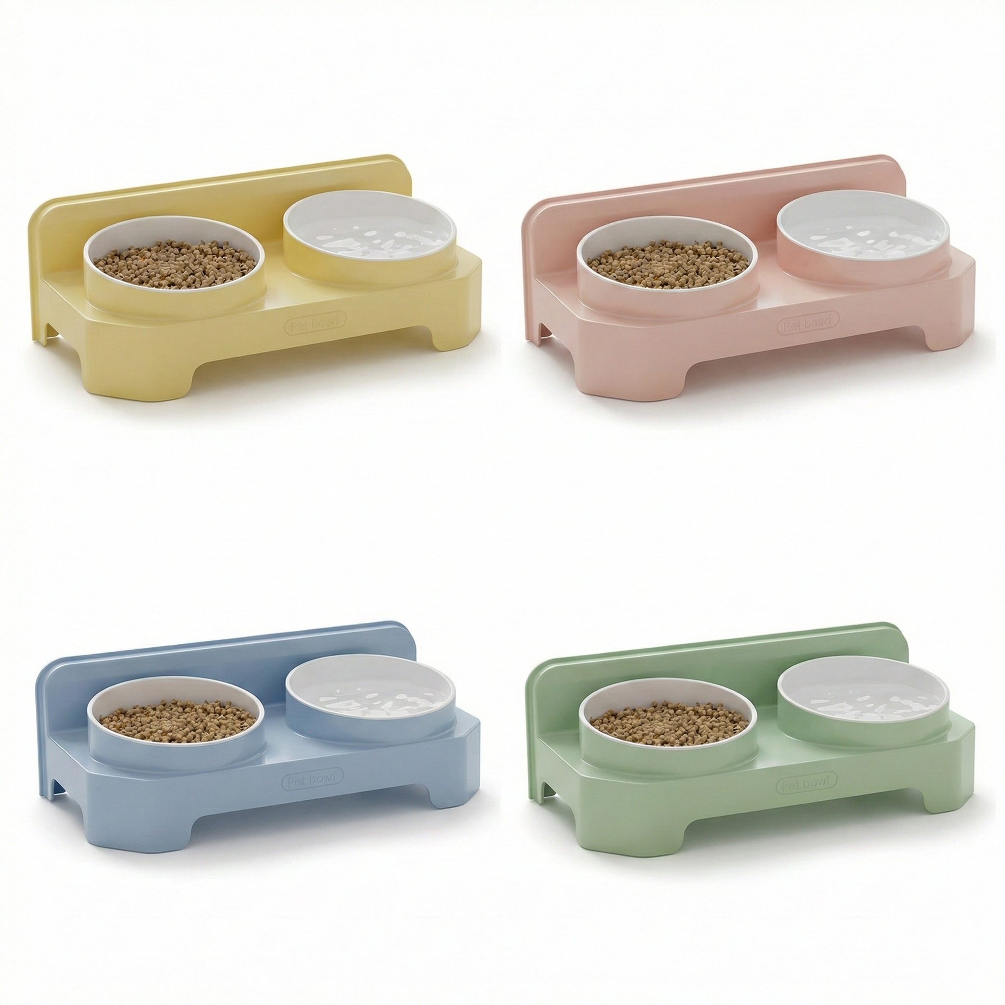 Double bowl raised cat feeding station