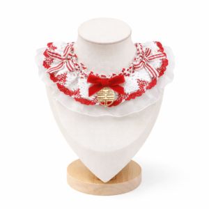 Festive lace pet neckwear red white