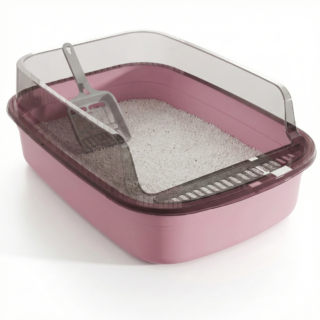 Large semi-closed cat litter tray pink with scoop