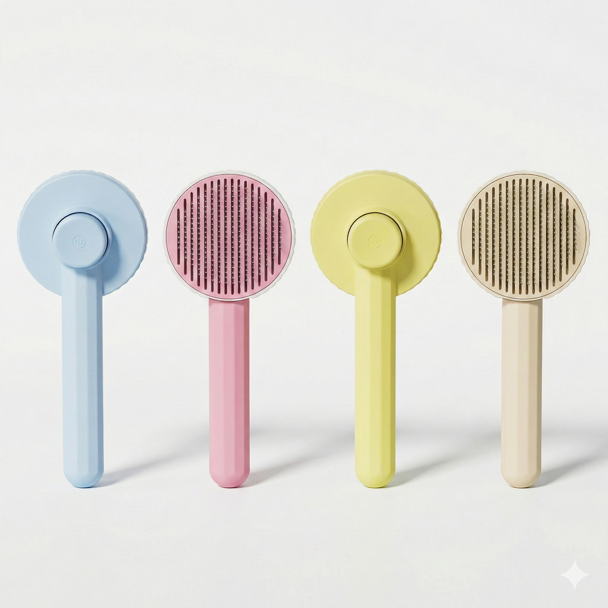 Self cleaning round pet grooming brush