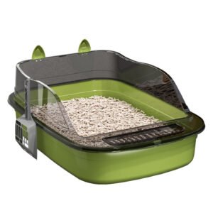 Large Open Top Cat Litter Box with High Splash Guard and Scoop