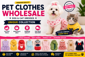 Dog & Cat Clothes Wholesale India featuring premium pet clothing, unique collections, factory direct pricing, and wholesale supply for pet shops and distributors.